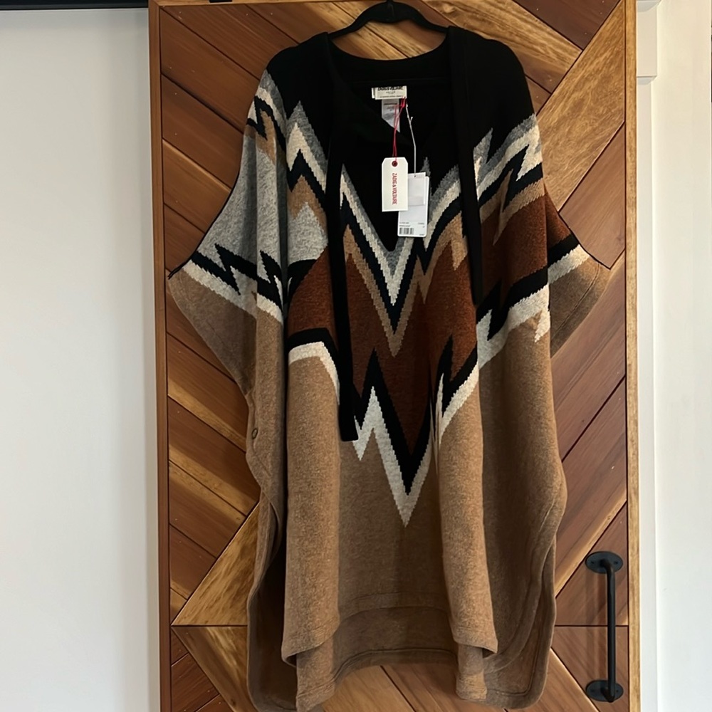 NWT Zadig & Voltaire Clyde Poncho-Style Coat Western Camel Brown